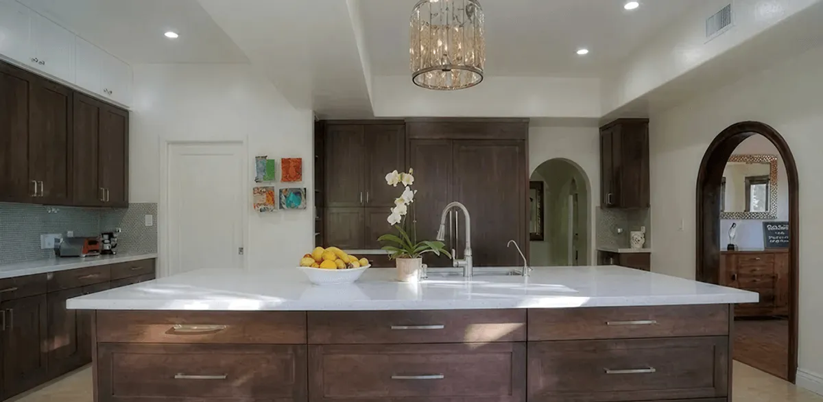 Cabinet refacing project with updated kitchen cabinets and island in Ann Arbor, MI